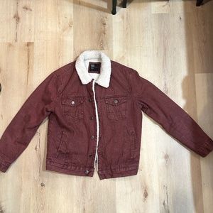 Men's Fleece Denim Jacket (Burgundy)